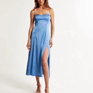 WHITE/CREAM, NWT: The A&F Camille Midi Dress - satin